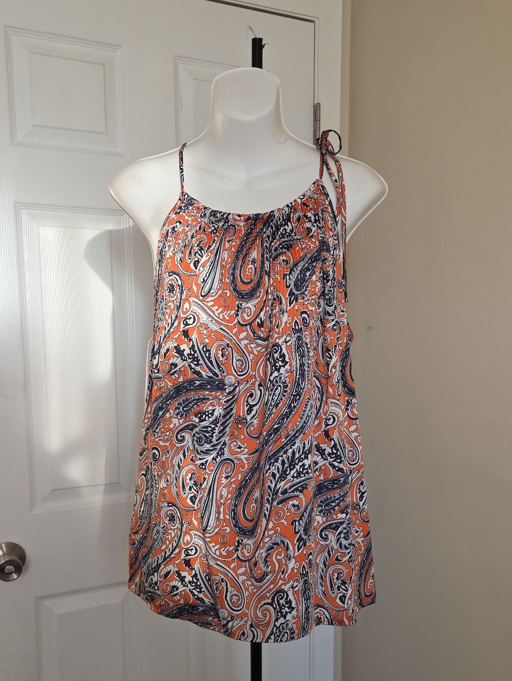 Ann Taylor Orange & Navy Paisley Halter Mini Dress